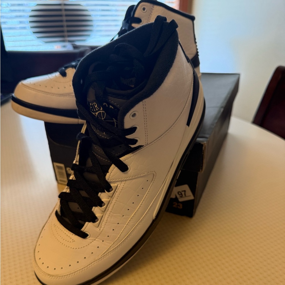 Air Jordan 2 Retro White and Black High-Top Sneakers